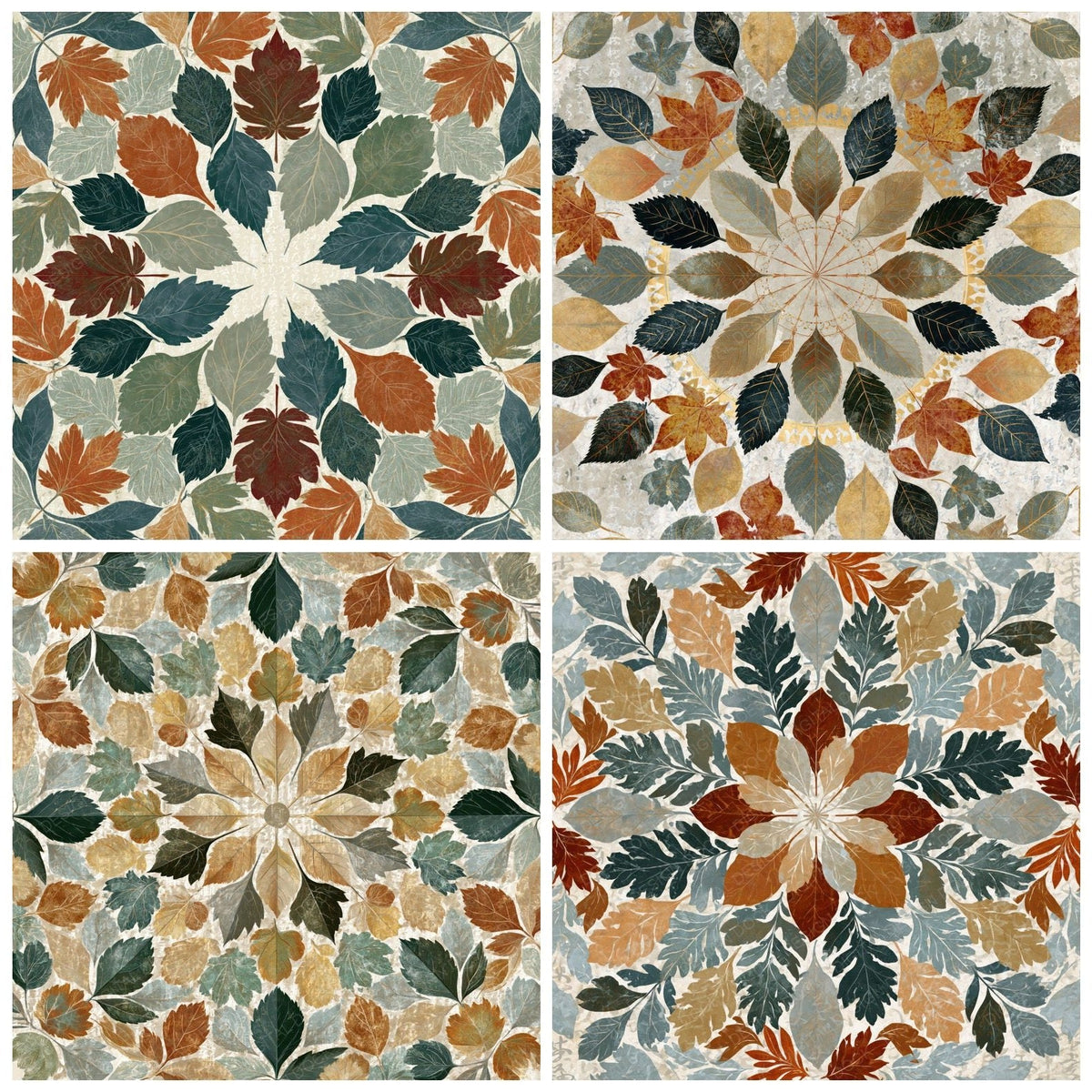 Radial Biological Leaves Earth Rust Bone Digital Paper Pack (DDD018335)