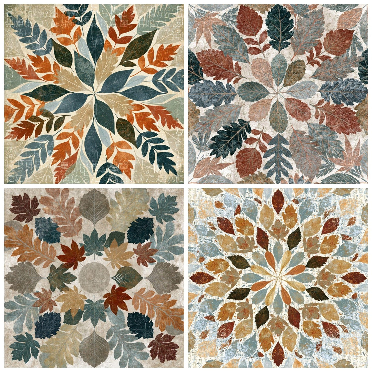 Radial Biological Leaves Earth Rust Bone Digital Paper Pack (DDD018335)