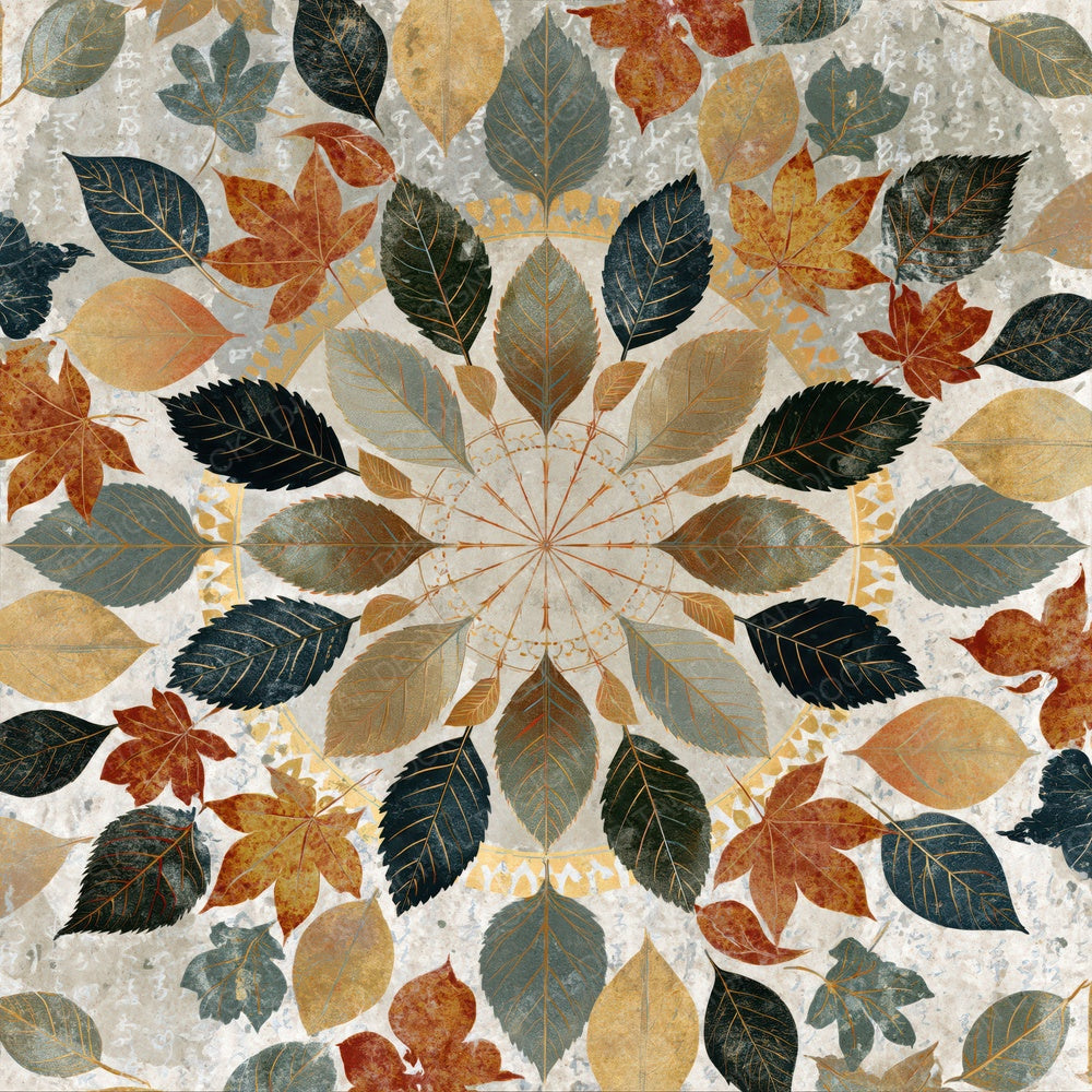 Radial Biological Leaves Earth Rust Bone Digital Paper Pack (DDD018335)