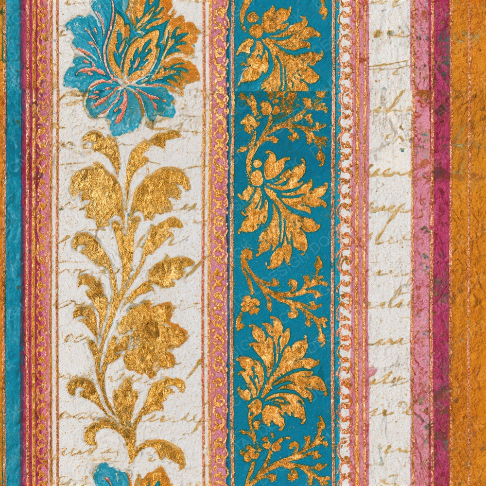 Victorian Gold Leaf Turquoise Pink Seamless Digital Paper Pack (DDD018343)