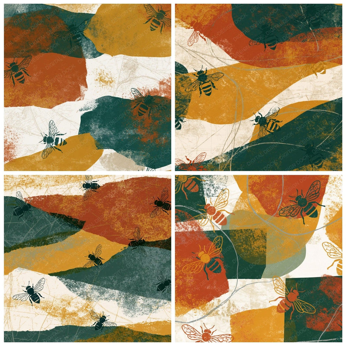 Screenprint Bee Outlines Rust Ochre Forest Digital Paper Pack (DDD018381)