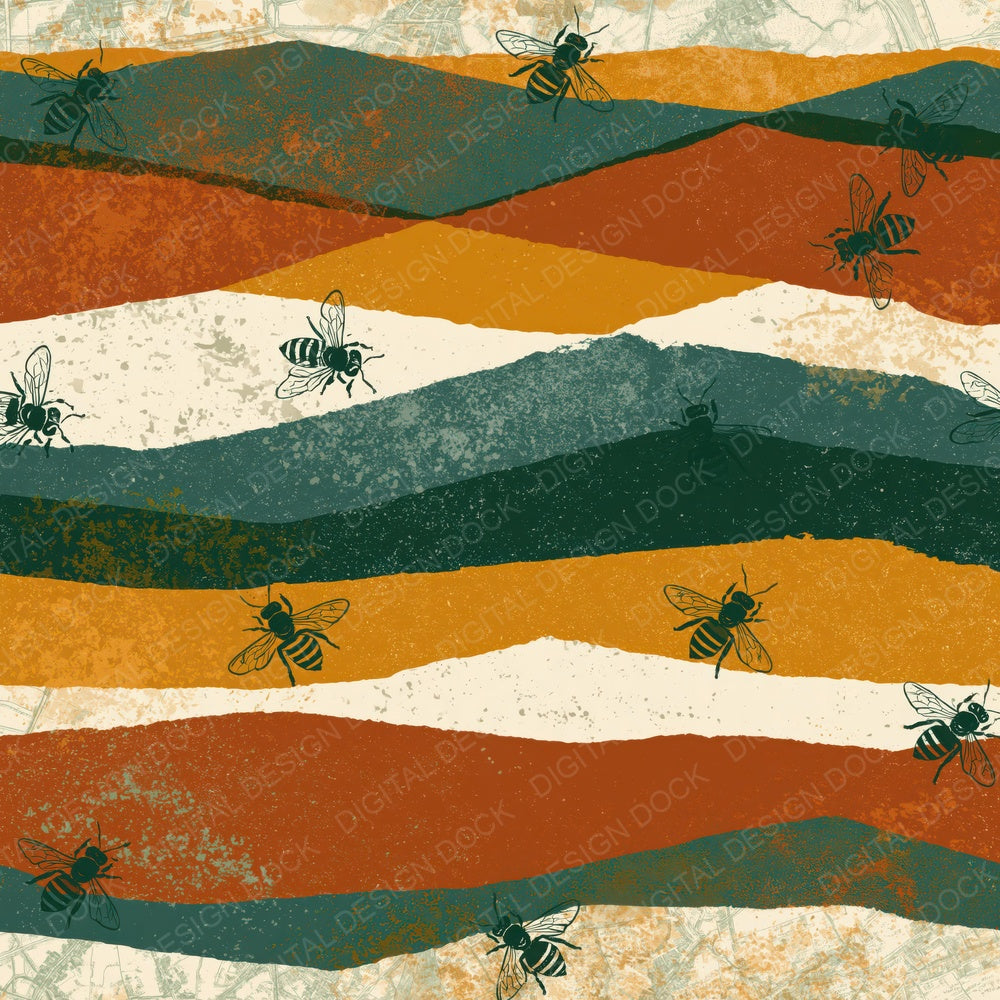 Screenprint Bee Outlines Rust Ochre Forest Digital Paper Pack (DDD018381)