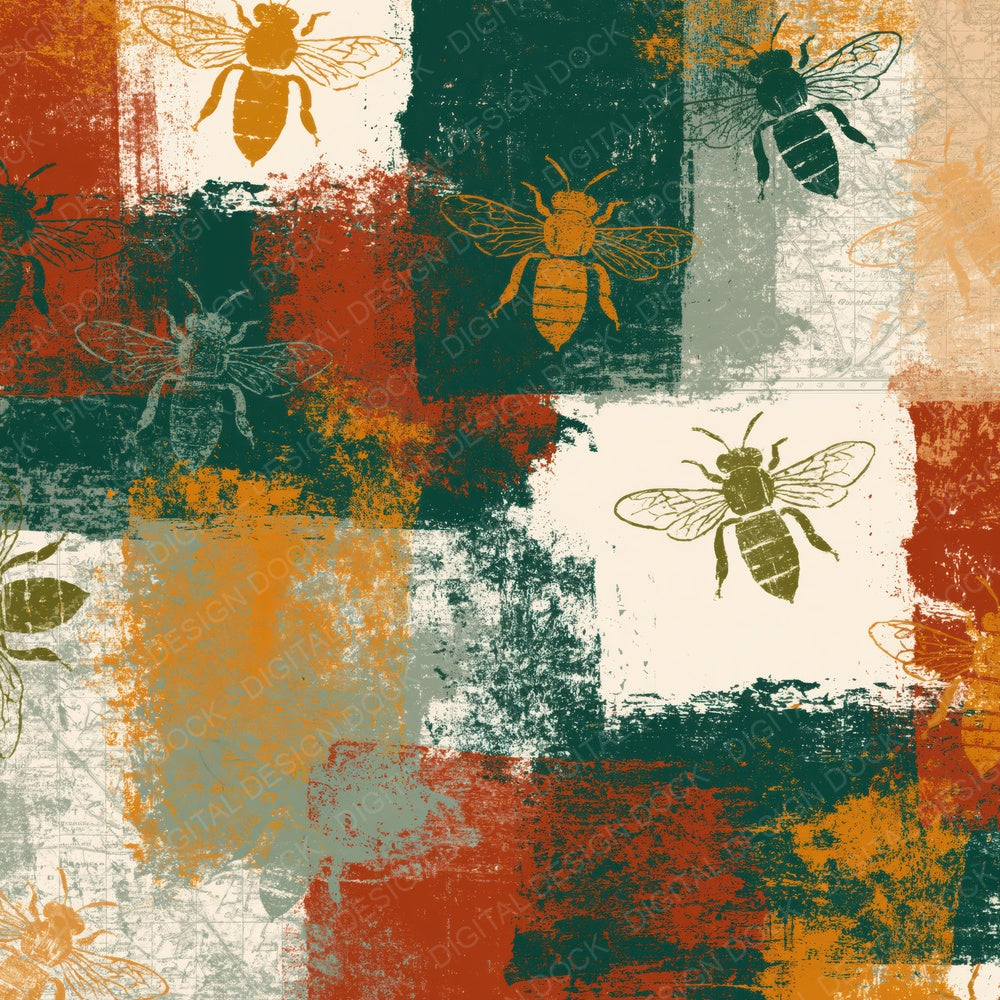 Screenprint Bee Outlines Rust Ochre Forest Digital Paper Pack (DDD018381)
