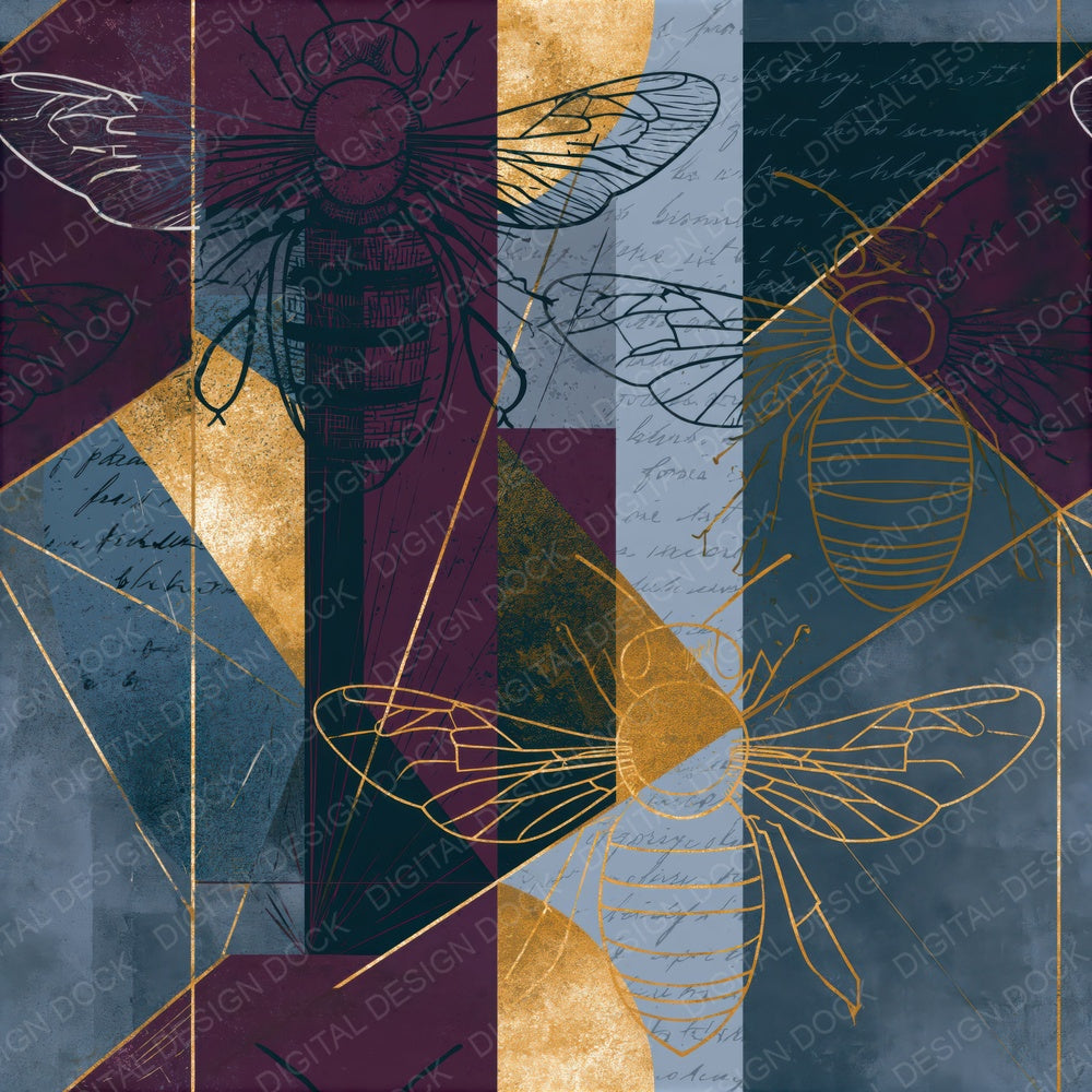 Bauhaus Bee Outlines Grey Violet Seamless Digital Paper Pack (DDD018388)