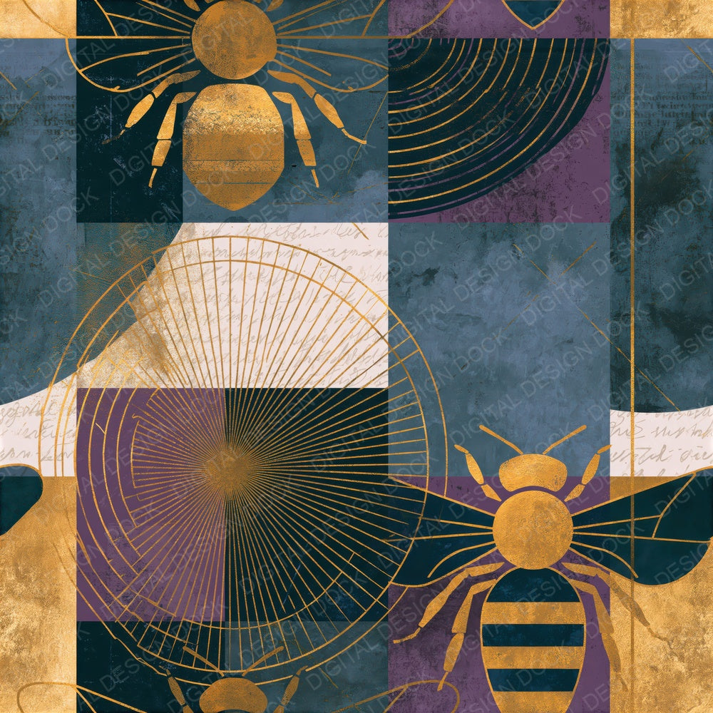 Bauhaus Bee Outlines Grey Violet Seamless Digital Paper Pack (DDD018388)