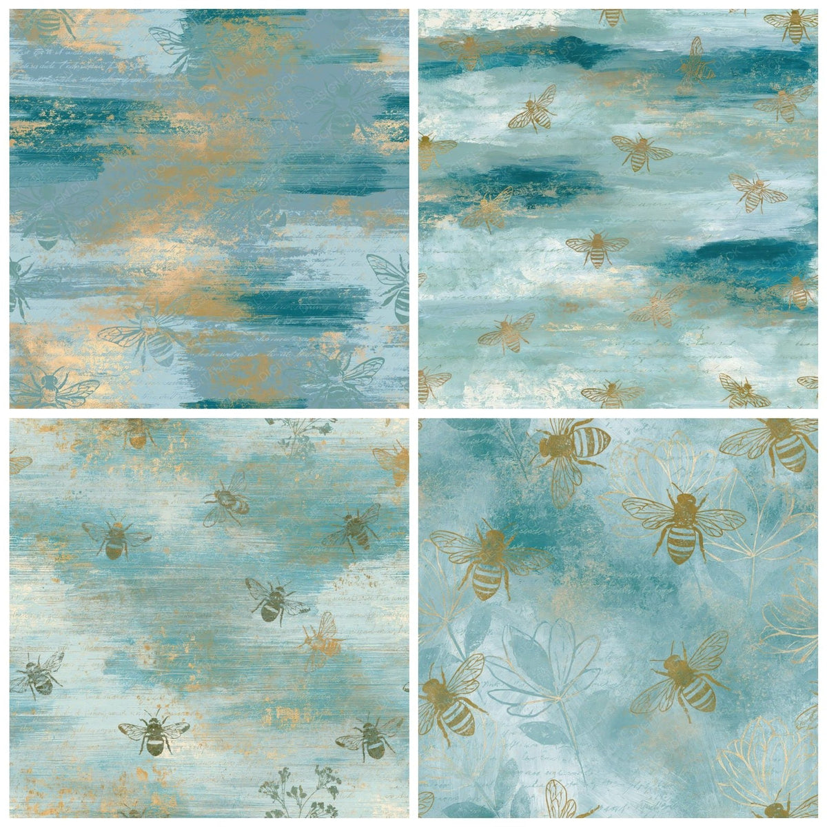 Gouache Bee Outlines Seafoam Blue Digital Paper Pack (DDD018394)
