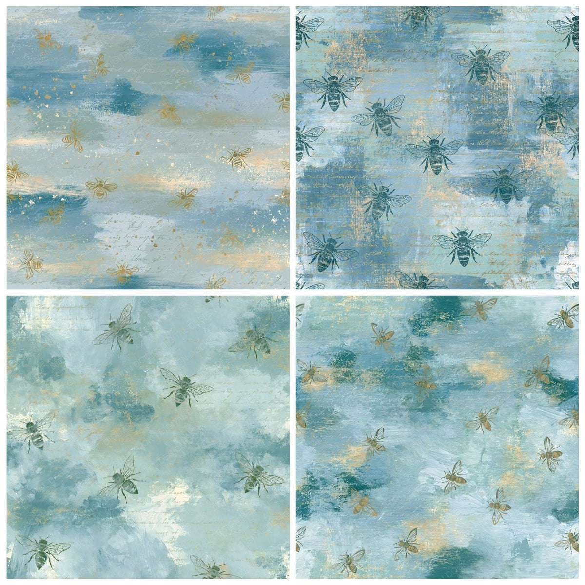 Gouache Bee Outlines Seafoam Blue Digital Paper Pack (DDD018394)