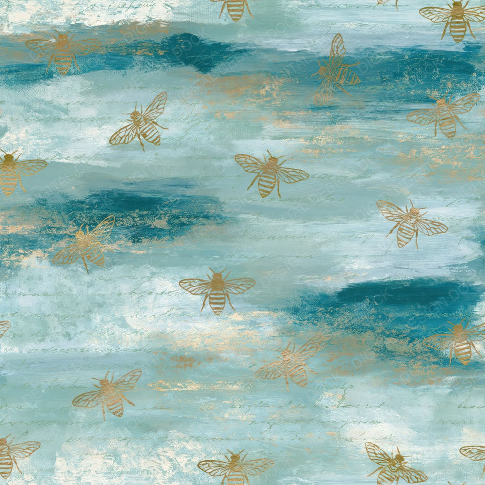 Gouache Bee Outlines Seafoam Blue Digital Paper Pack (DDD018394)