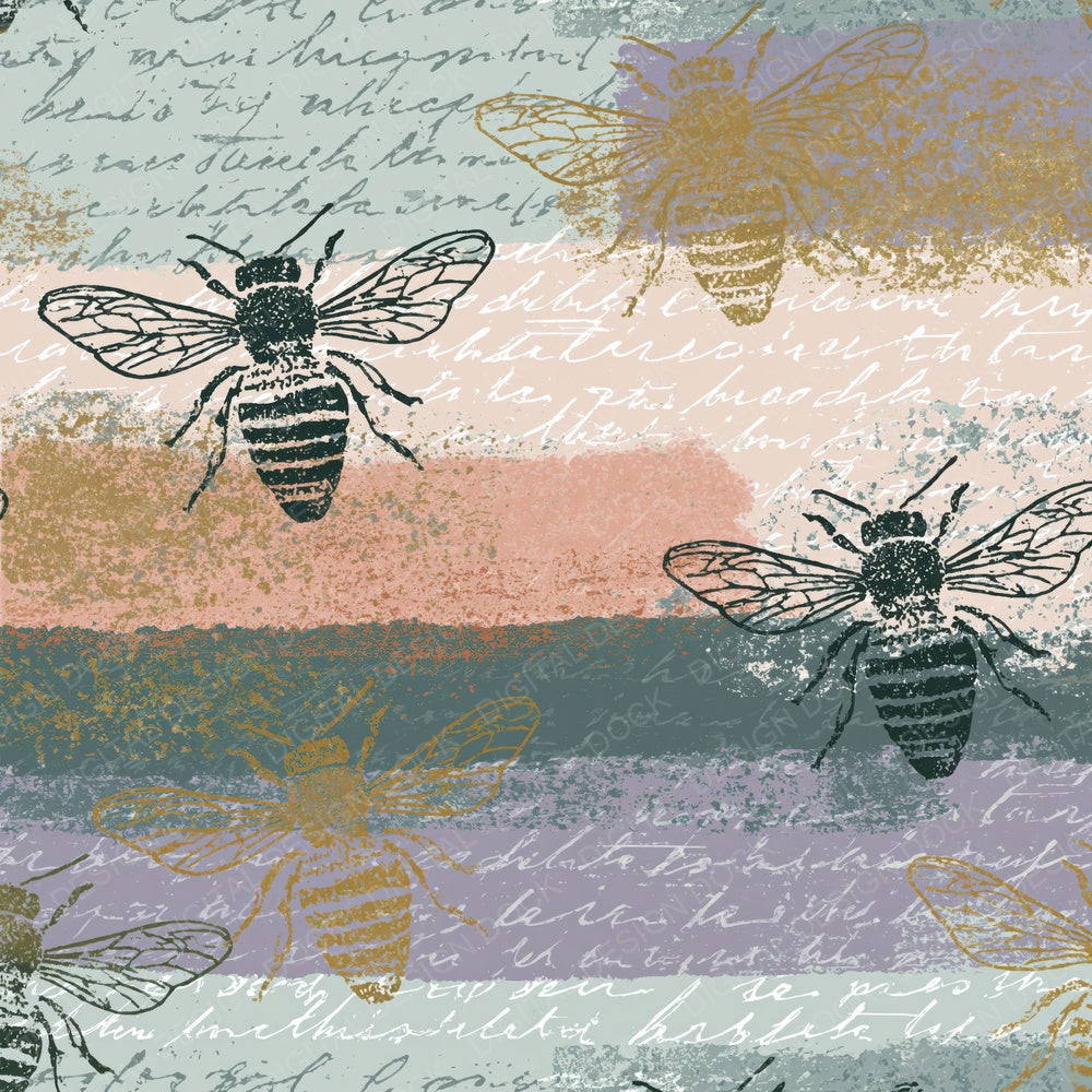 Indian Block Print Bee Outlines Mint Blush Lavender Digital Paper Pack (DDD018396)