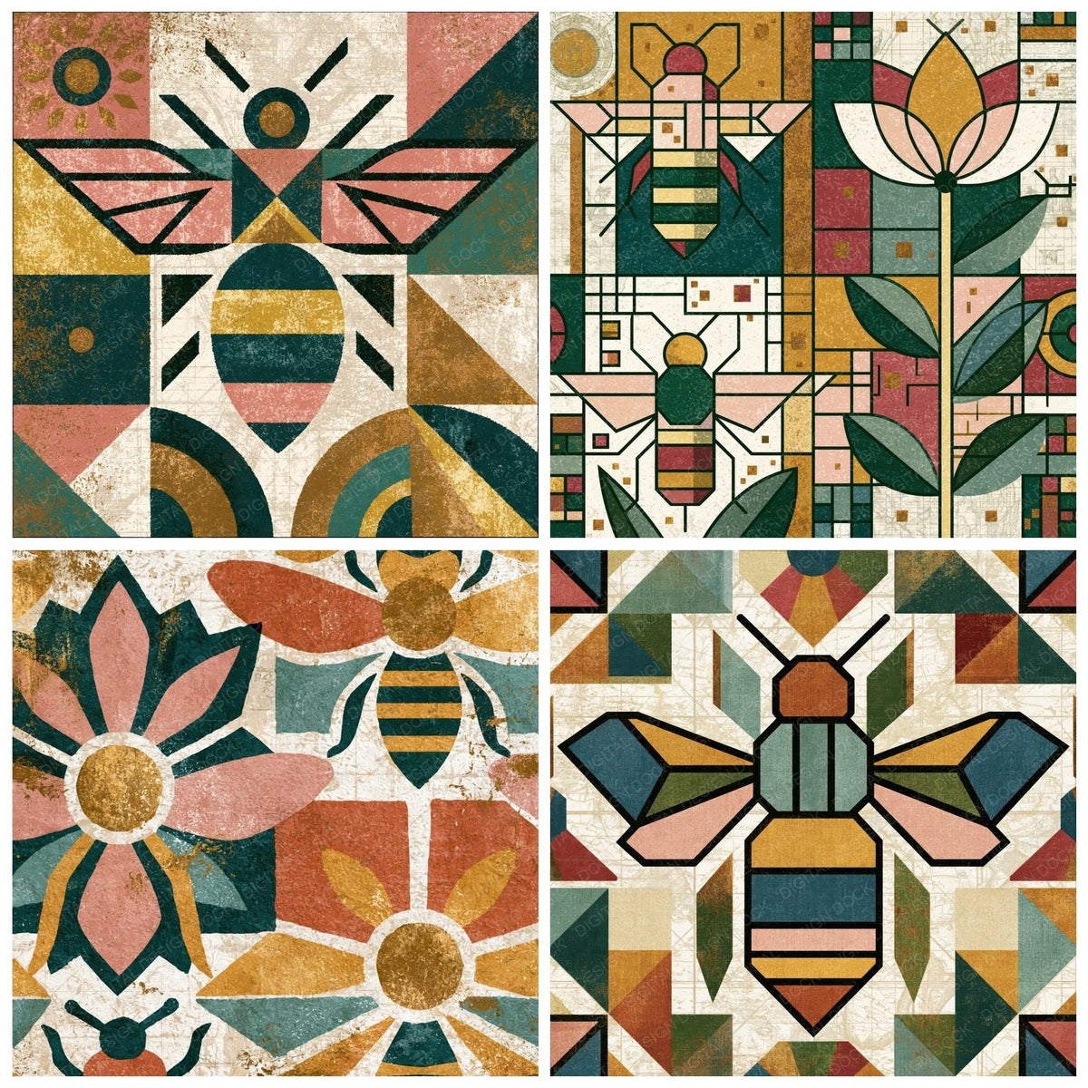 Aztec Bee Outlines Blush Sage Digital Paper Pack (DDD018406)