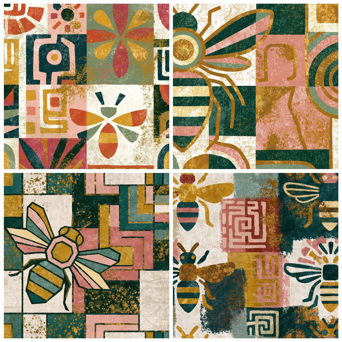 Aztec Bee Outlines Blush Sage Digital Paper Pack (DDD018406)