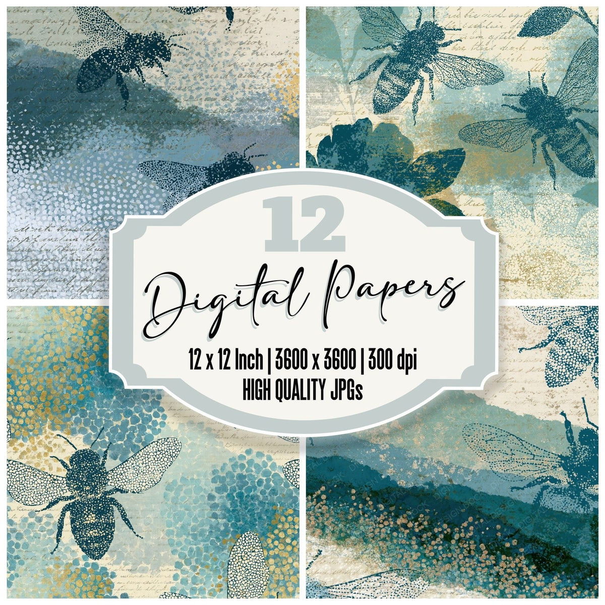 Stipple Bee Outlines Cyan Pearl Digital Paper Pack (DDD018419)