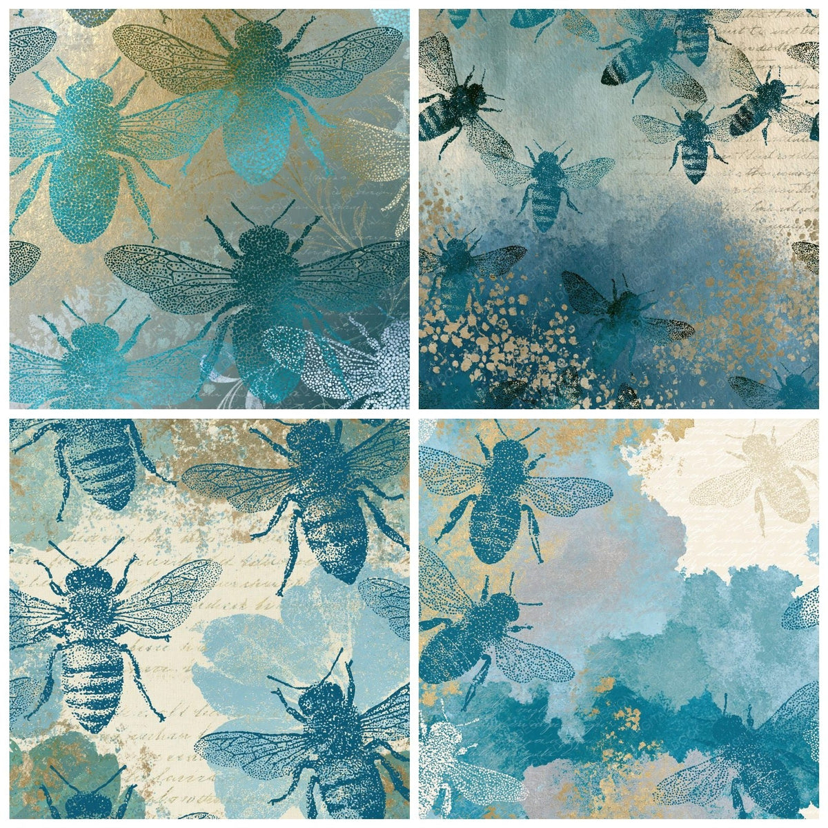 Stipple Bee Outlines Cyan Pearl Digital Paper Pack (DDD018419)