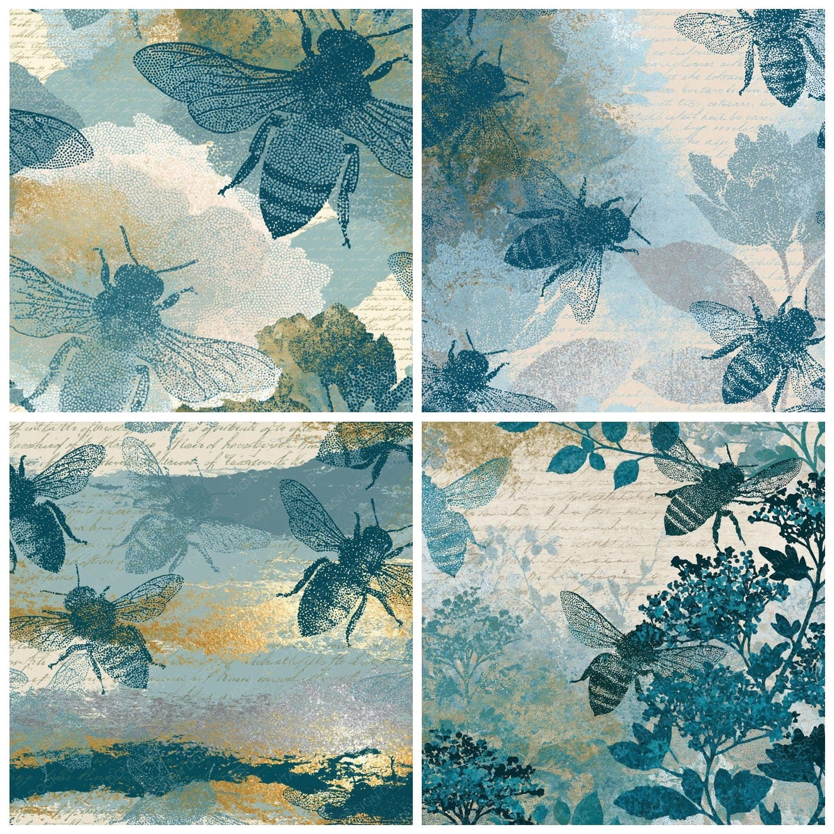Stipple Bee Outlines Cyan Pearl Digital Paper Pack (DDD018419)