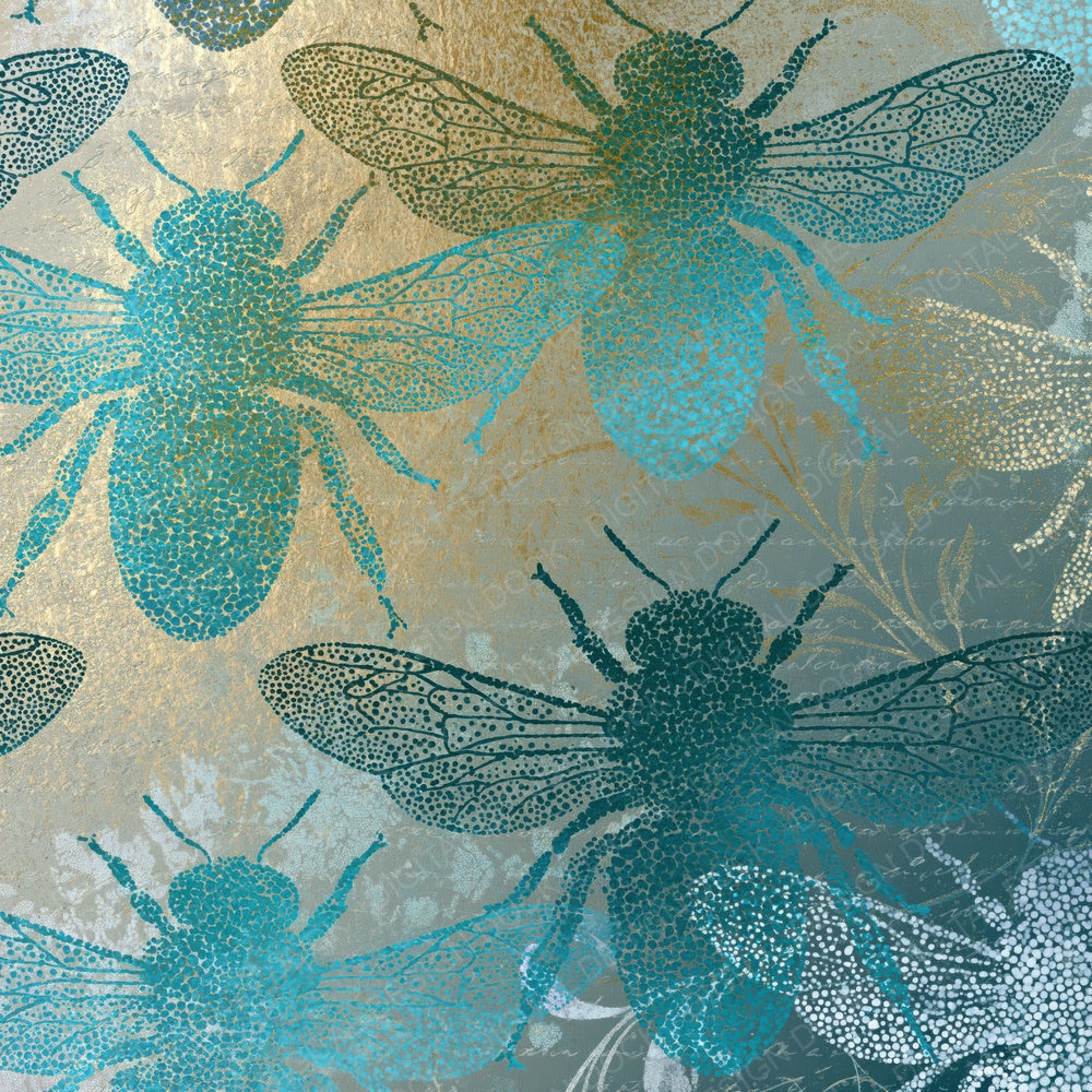 Stipple Bee Outlines Cyan Pearl Digital Paper Pack (DDD018419)