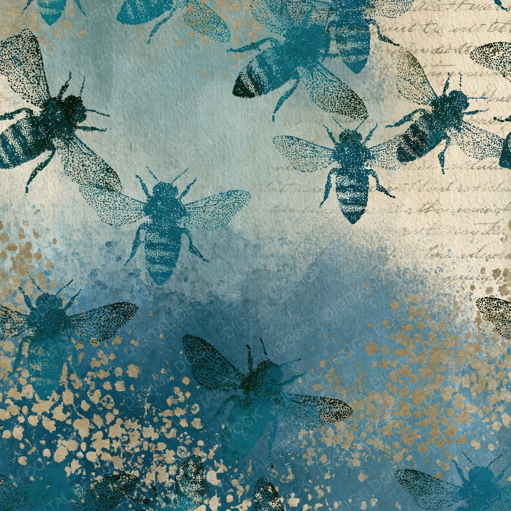 Stipple Bee Outlines Cyan Pearl Digital Paper Pack (DDD018419)