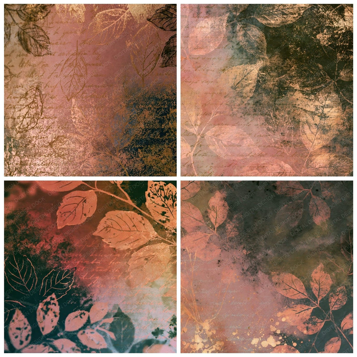 Wet Plate Leaf Outlines Rose Gold Moss Digital Paper Pack (DDD018444)