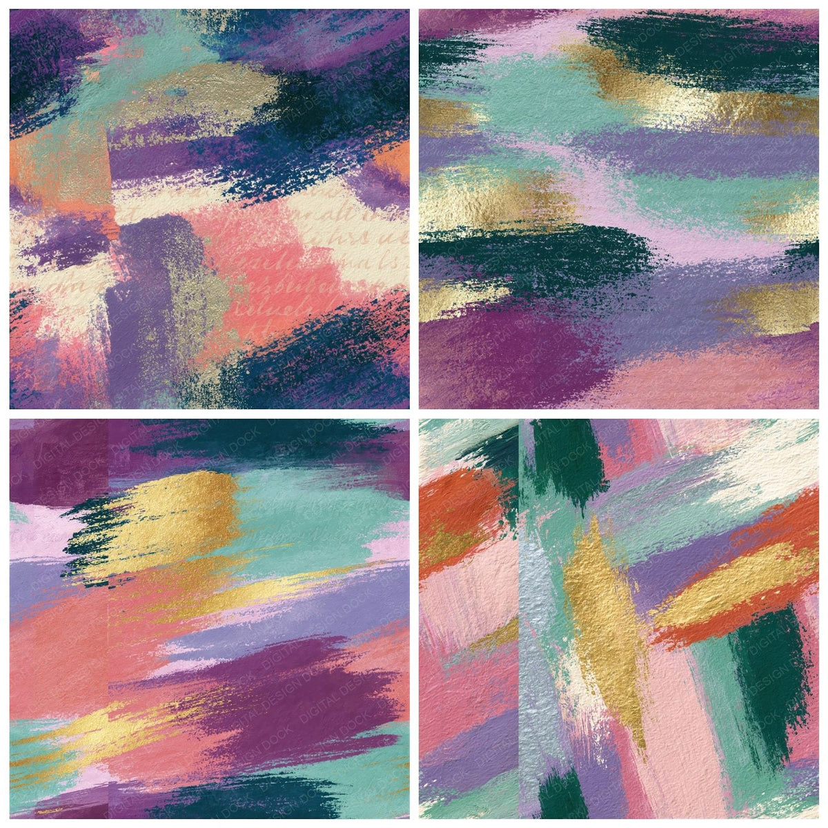 Gouache Rose Lilac Mint Abstract Seamless Digital Paper Pack (DDD018452)