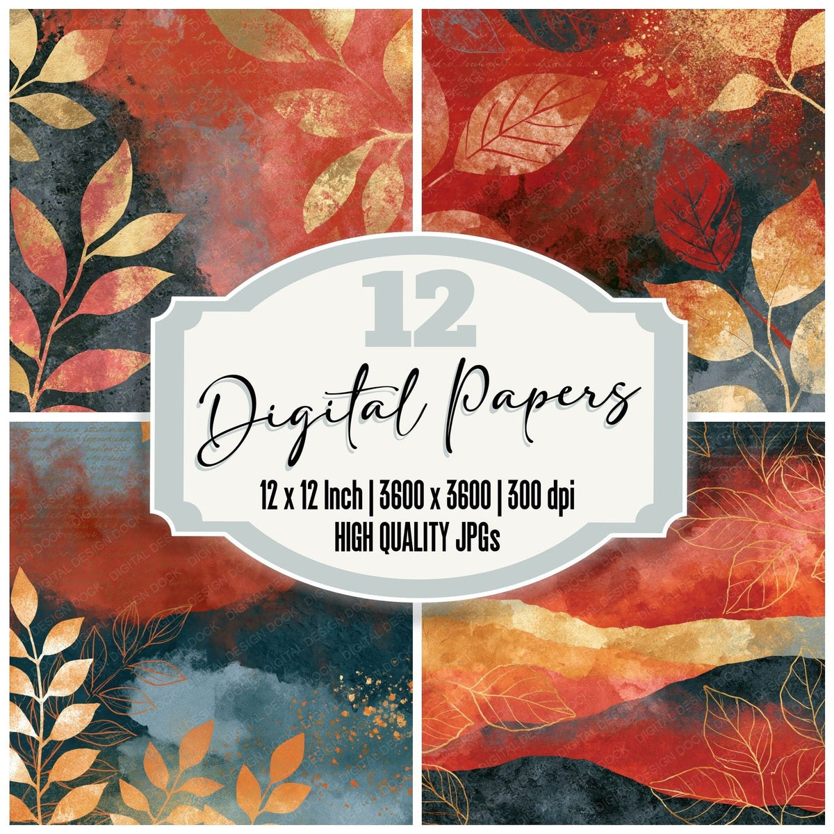 Storybook Leaf Outlines Ember Texture Digital Paper Pack (DDD018462)