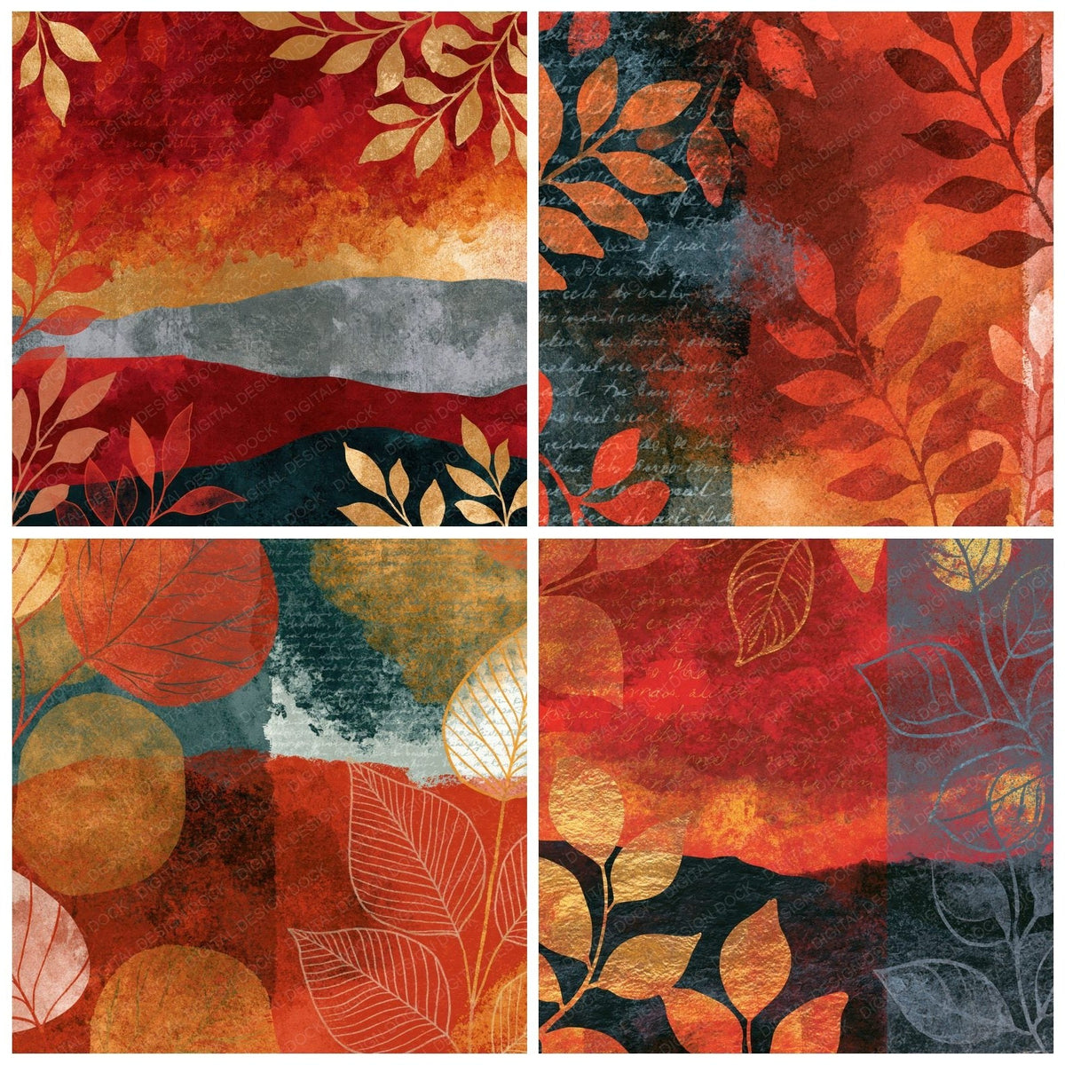Storybook Leaf Outlines Ember Texture Digital Paper Pack (DDD018462)
