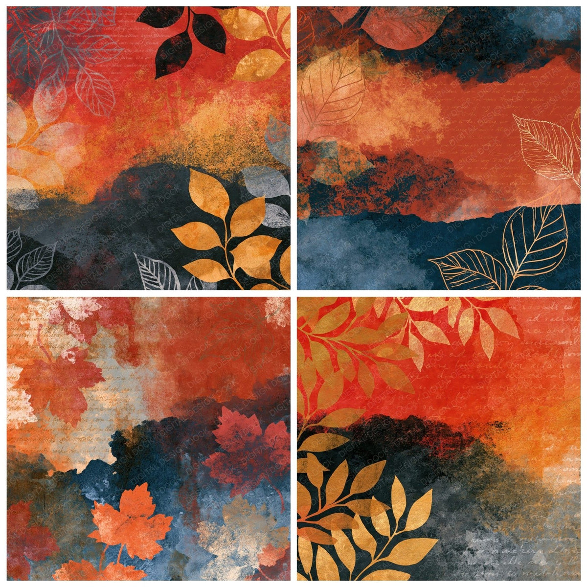 Storybook Leaf Outlines Ember Texture Digital Paper Pack (DDD018462)