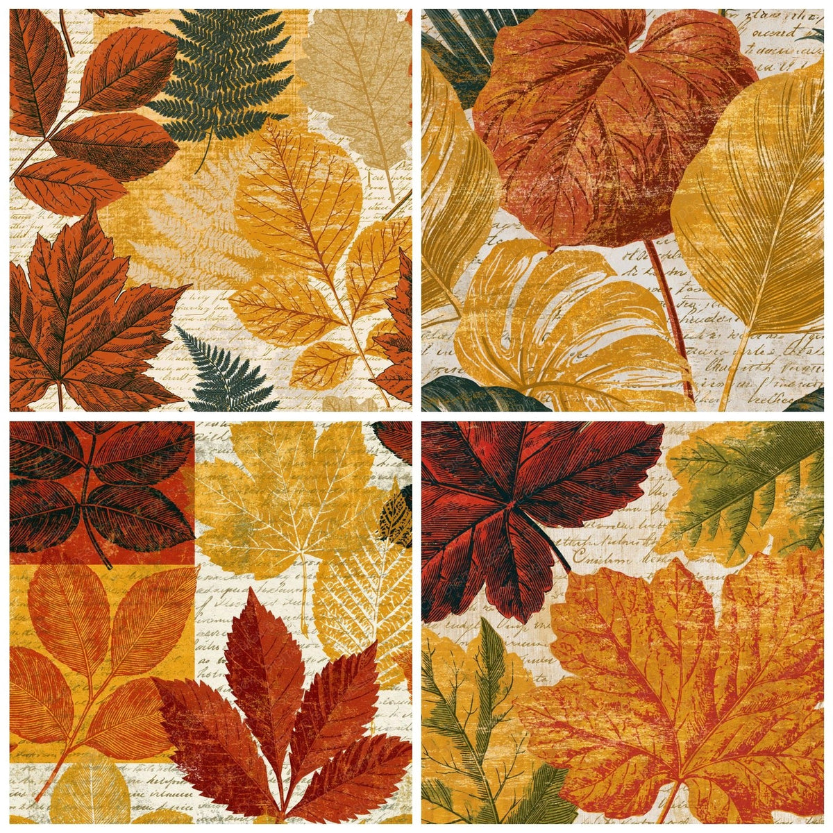 Antique Bird Plate Leaf Outlines Pumpkin Parchment Digital Paper Pack (DDD018465)