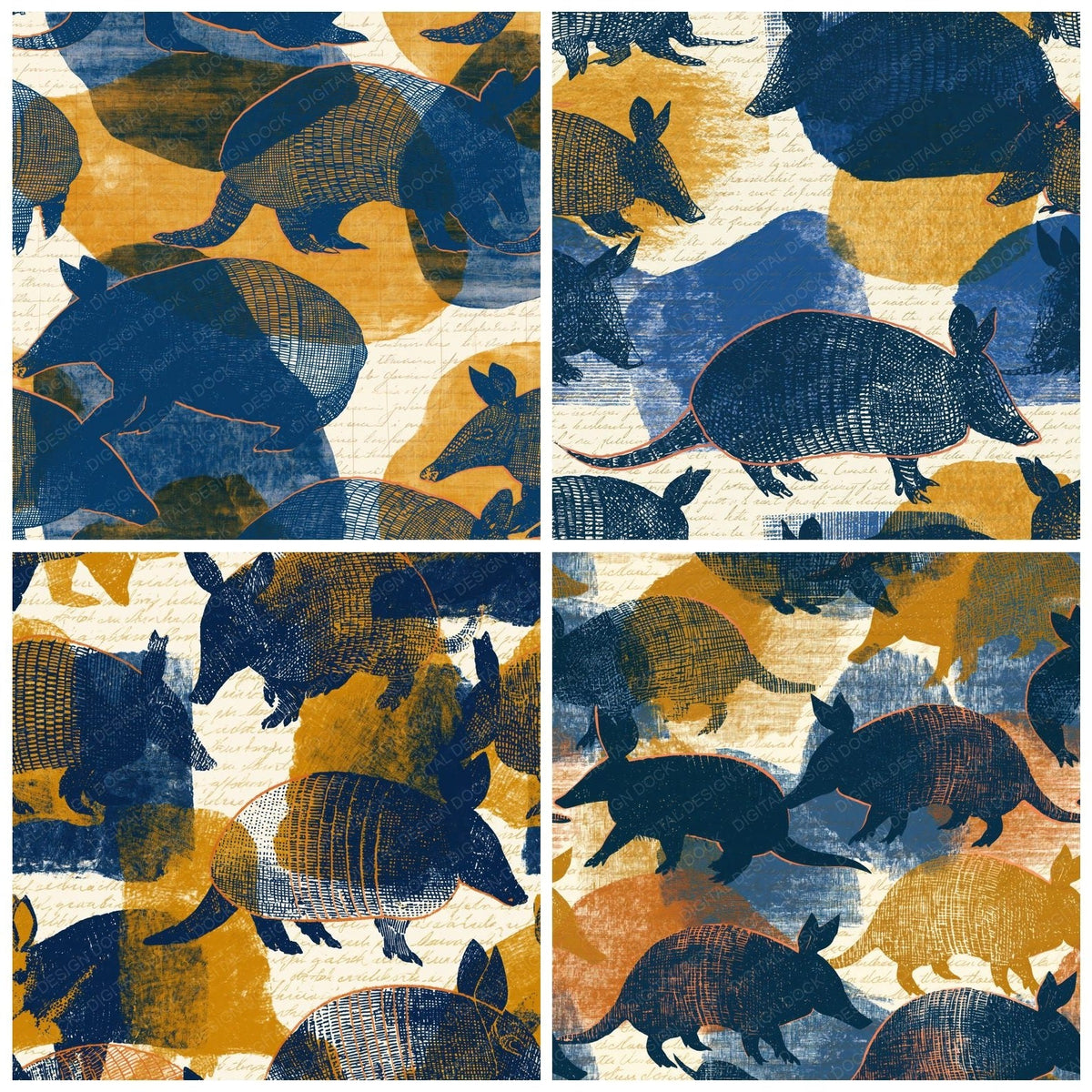 Cross Hatch Armadillos Gold Cobalt Digital Paper Pack (DDD018469)