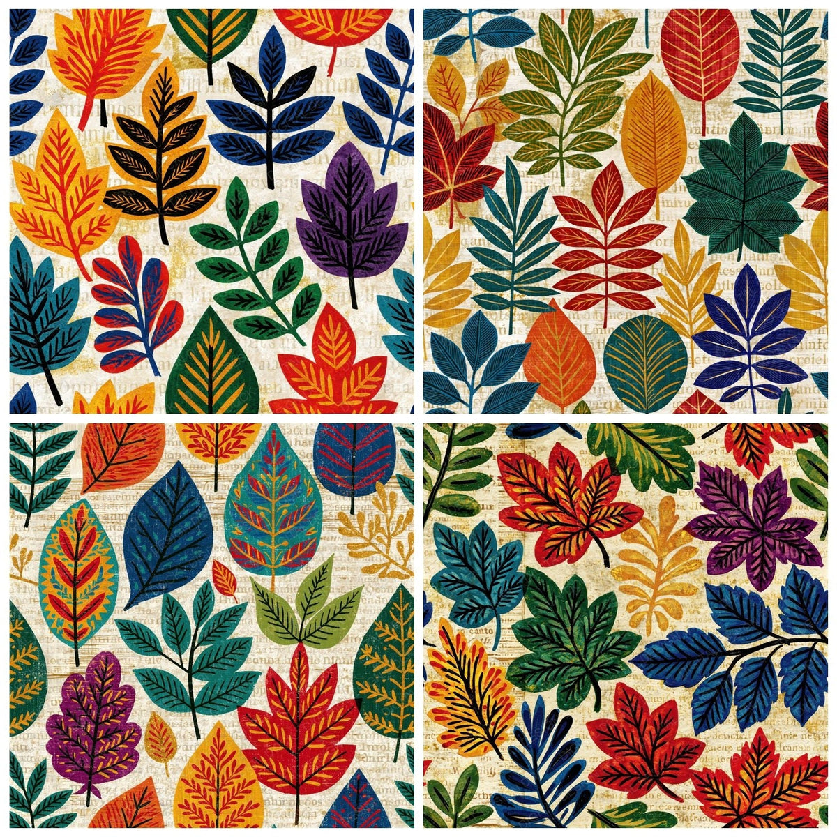 Mexican Folk Leaf Outlines Bone Black Seamless Digital Paper Pack (DDD018474)