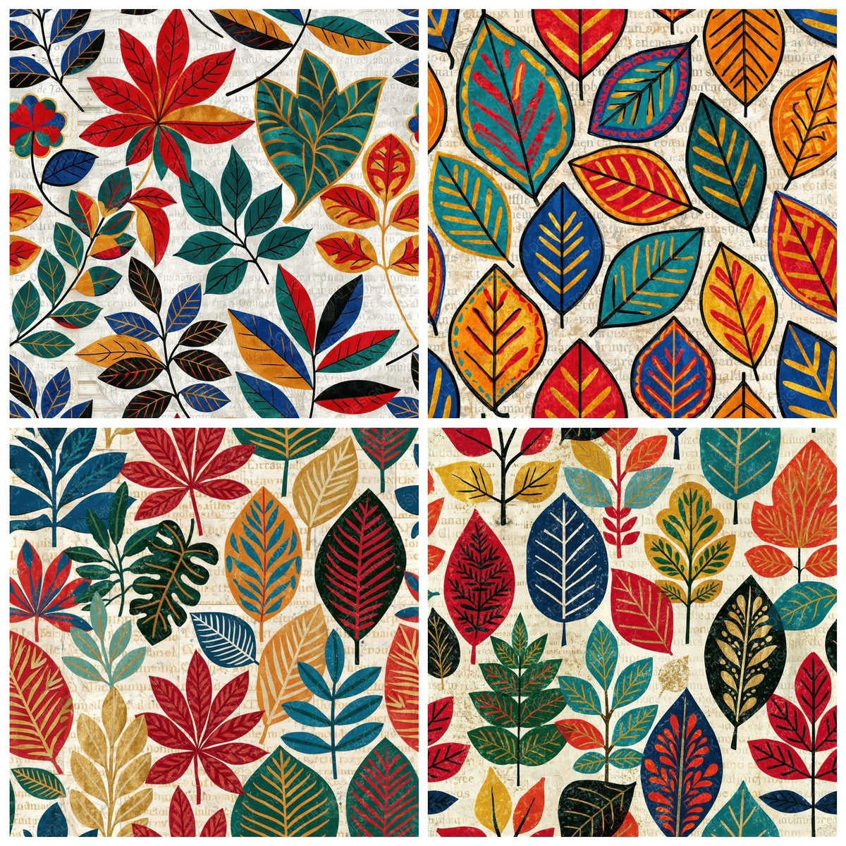 Mexican Folk Leaf Outlines Bone Black Seamless Digital Paper Pack (DDD018474)
