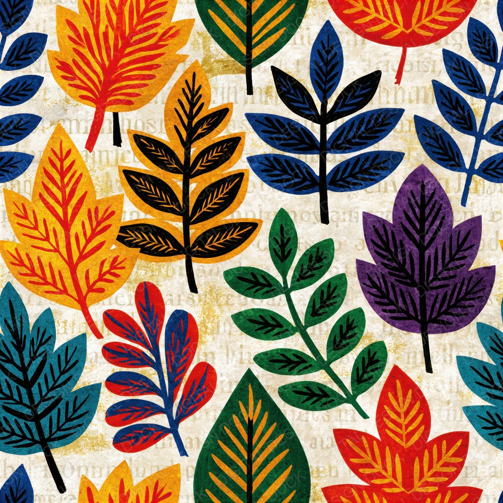 Mexican Folk Leaf Outlines Bone Black Seamless Digital Paper Pack (DDD018474)