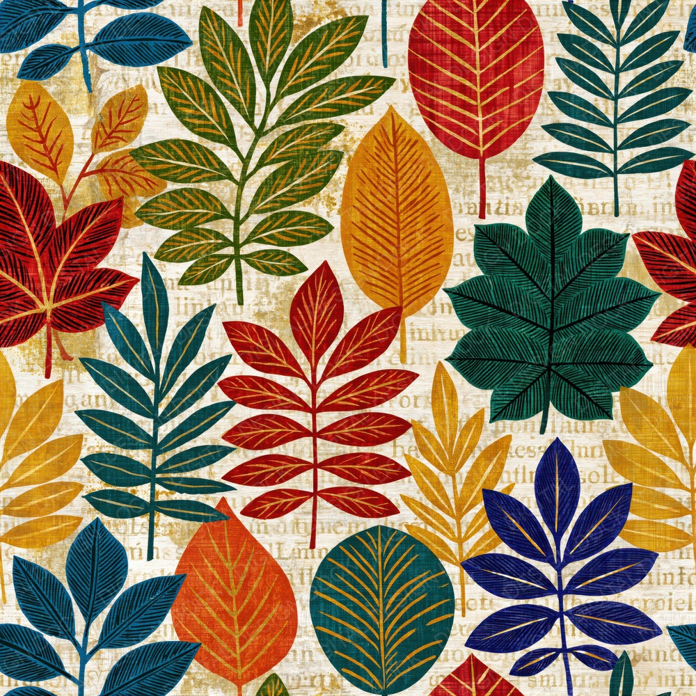 Mexican Folk Leaf Outlines Bone Black Seamless Digital Paper Pack (DDD018474)