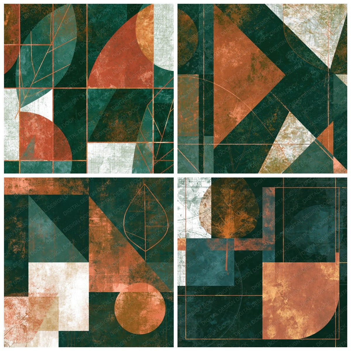 Suprematist Leaf Outlines Jade Copper Abstract Digital Paper Pack (DDD018503)