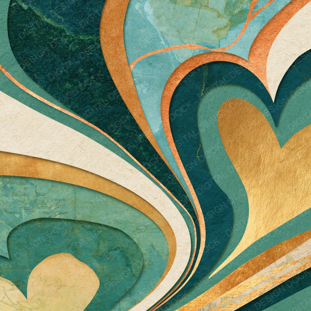 Papercut Hearts Jade Aqua Abstract Digital Paper Pack (DDD018515)