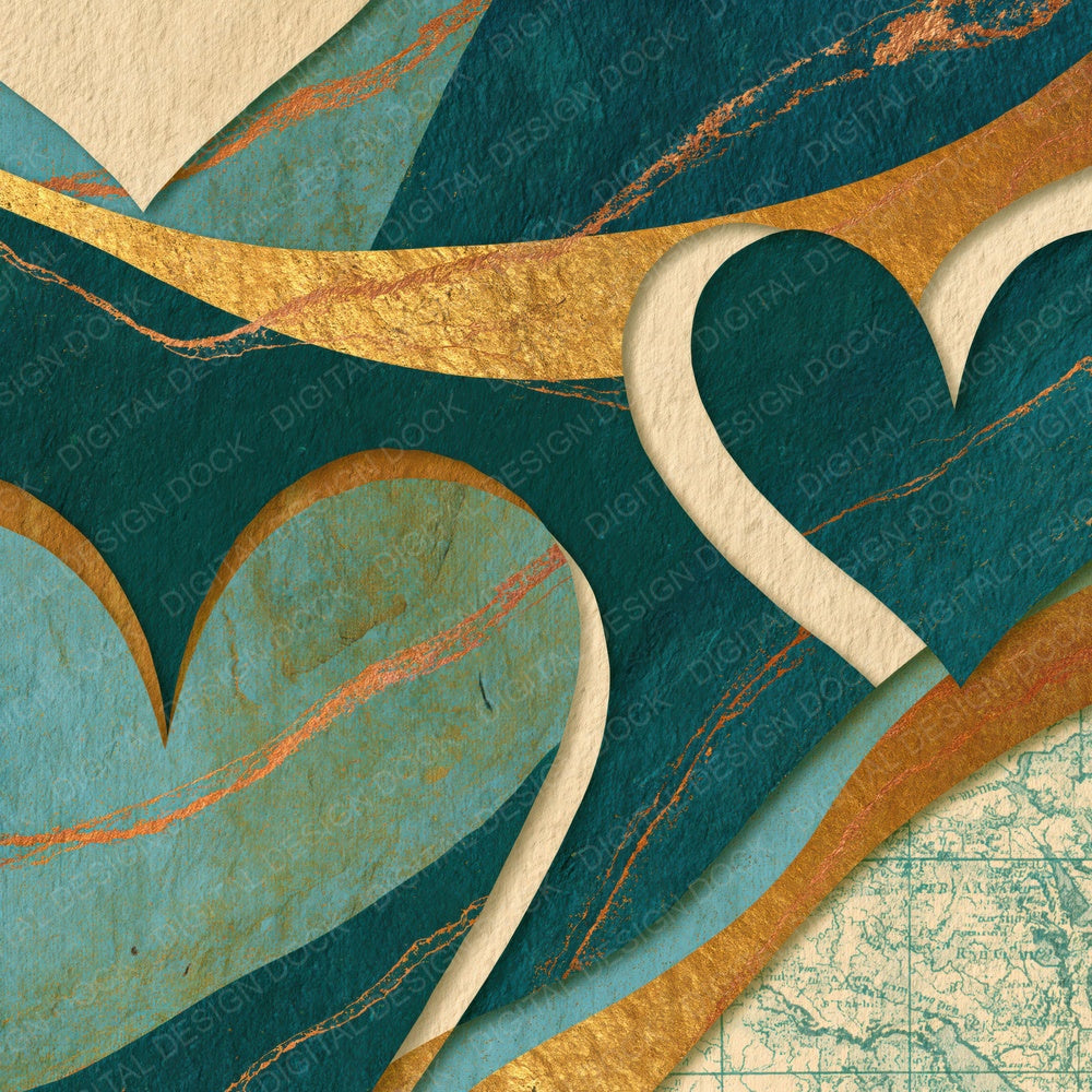 Papercut Hearts Jade Aqua Abstract Digital Paper Pack (DDD018515)