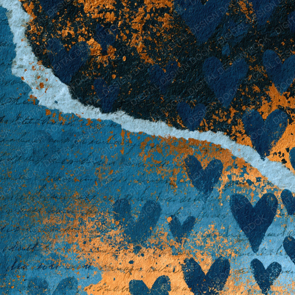 Torn Paper Hearts Sapphire Pearl Abstract Digital Paper Pack (DDD018522)