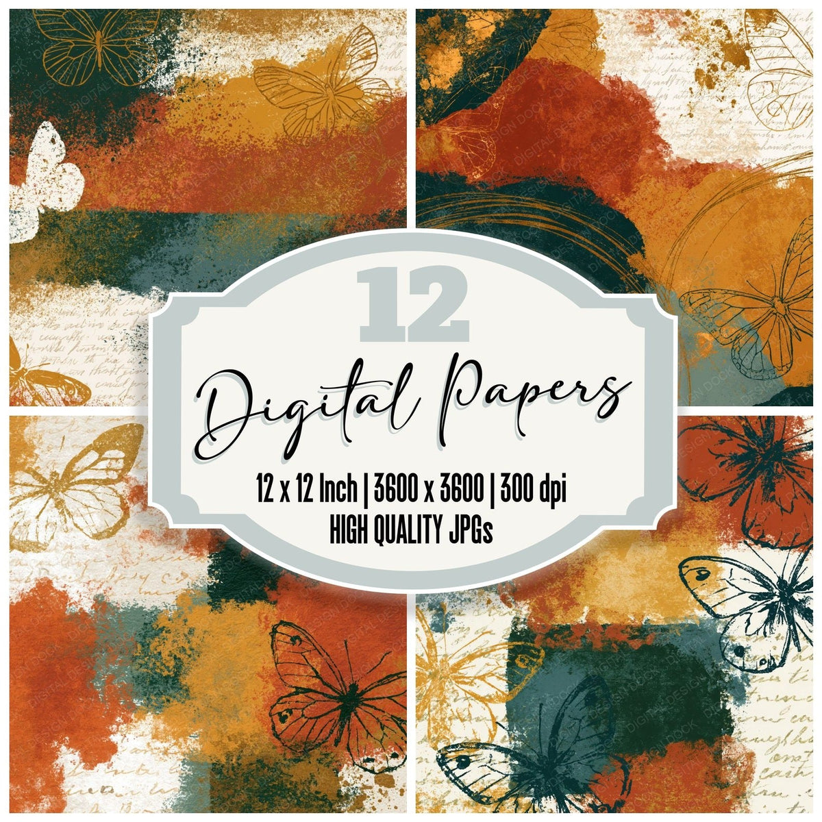 Abstract Expressionist Butterfly Rust Ochre Digital Paper Pack (DDD018526)