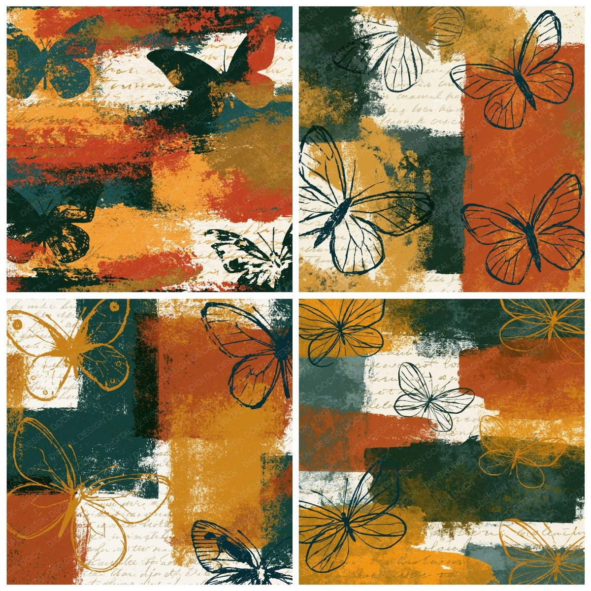 Abstract Expressionist Butterfly Rust Ochre Digital Paper Pack (DDD018526)