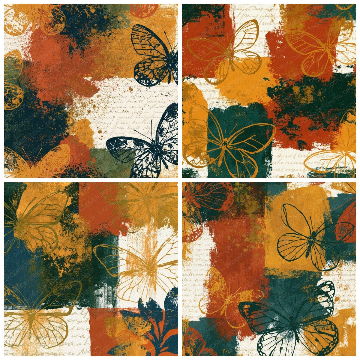 Abstract Expressionist Butterfly Rust Ochre Digital Paper Pack (DDD018526)