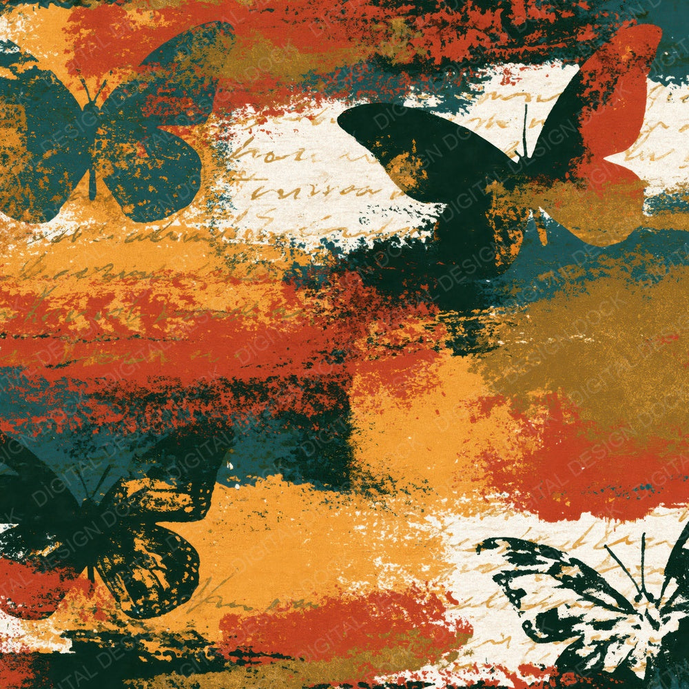 Abstract Expressionist Butterfly Rust Ochre Digital Paper Pack (DDD018526)