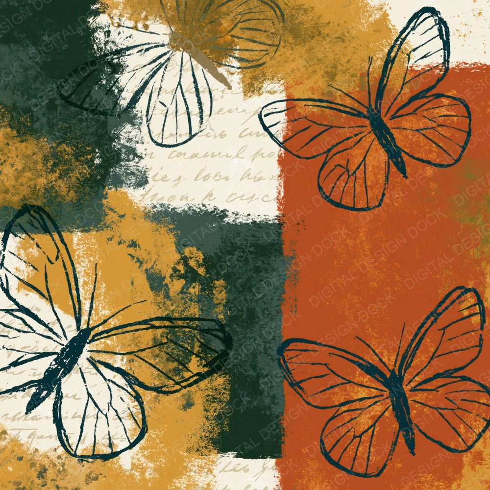 Abstract Expressionist Butterfly Rust Ochre Digital Paper Pack (DDD018526)