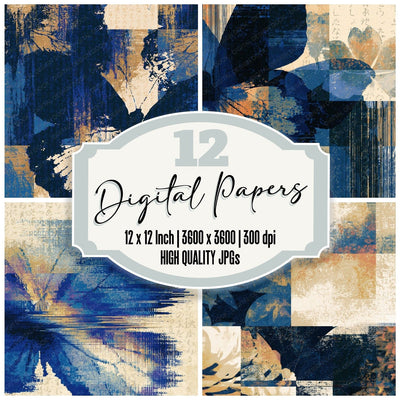 Glitch Art Butterfly Indigo Ivory digital paper pack cover showing four of the 12 papers
