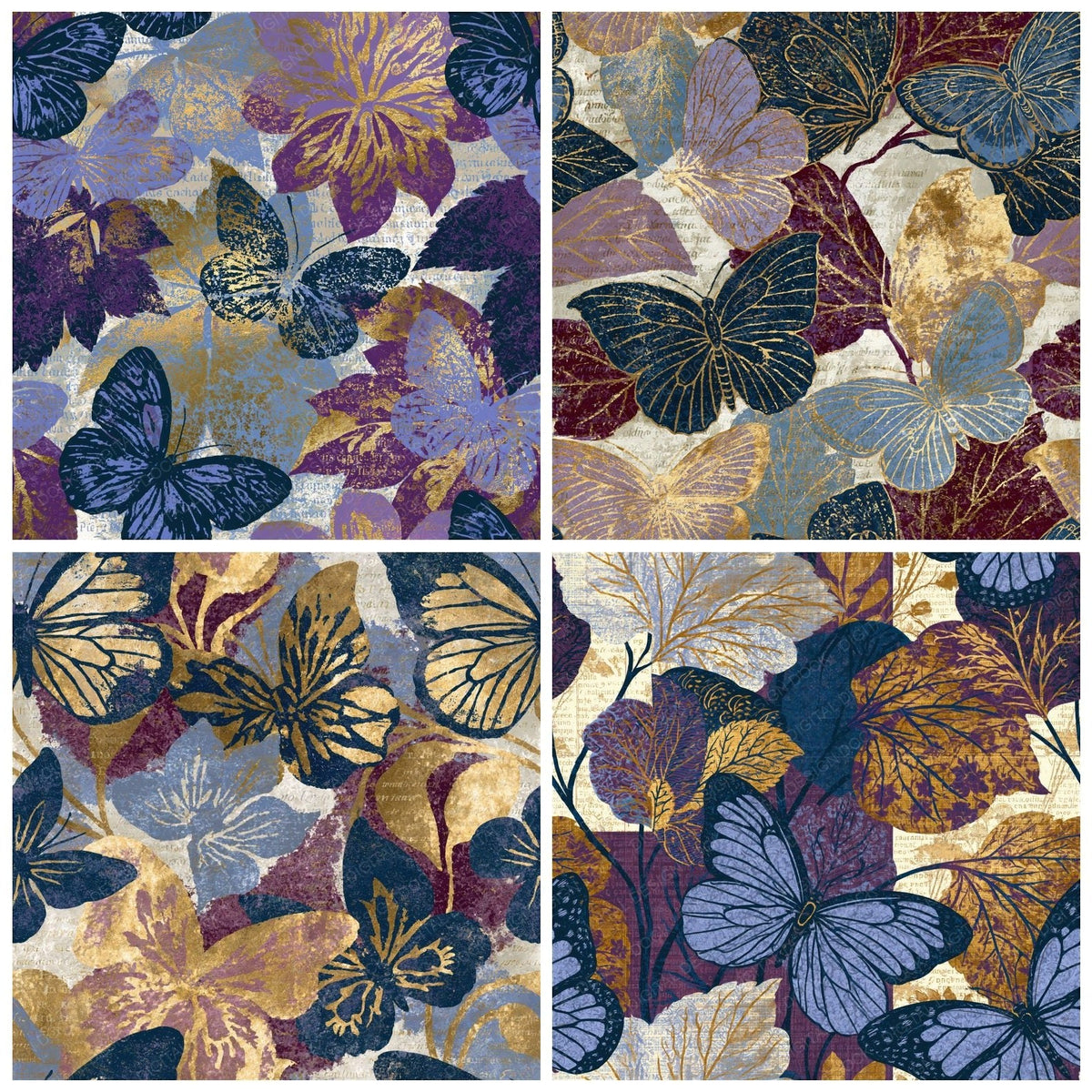 Balinese Butterfly Periwinkle Plum Seamless Digital Paper Pack (DDD018545)