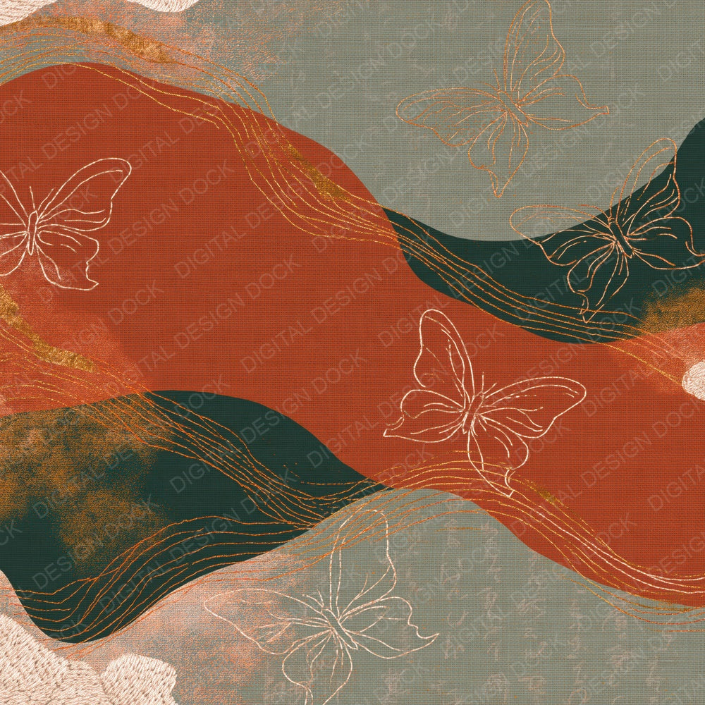 Embroidered Butterfly Terracotta Sage Digital Paper Pack (DDD018549)