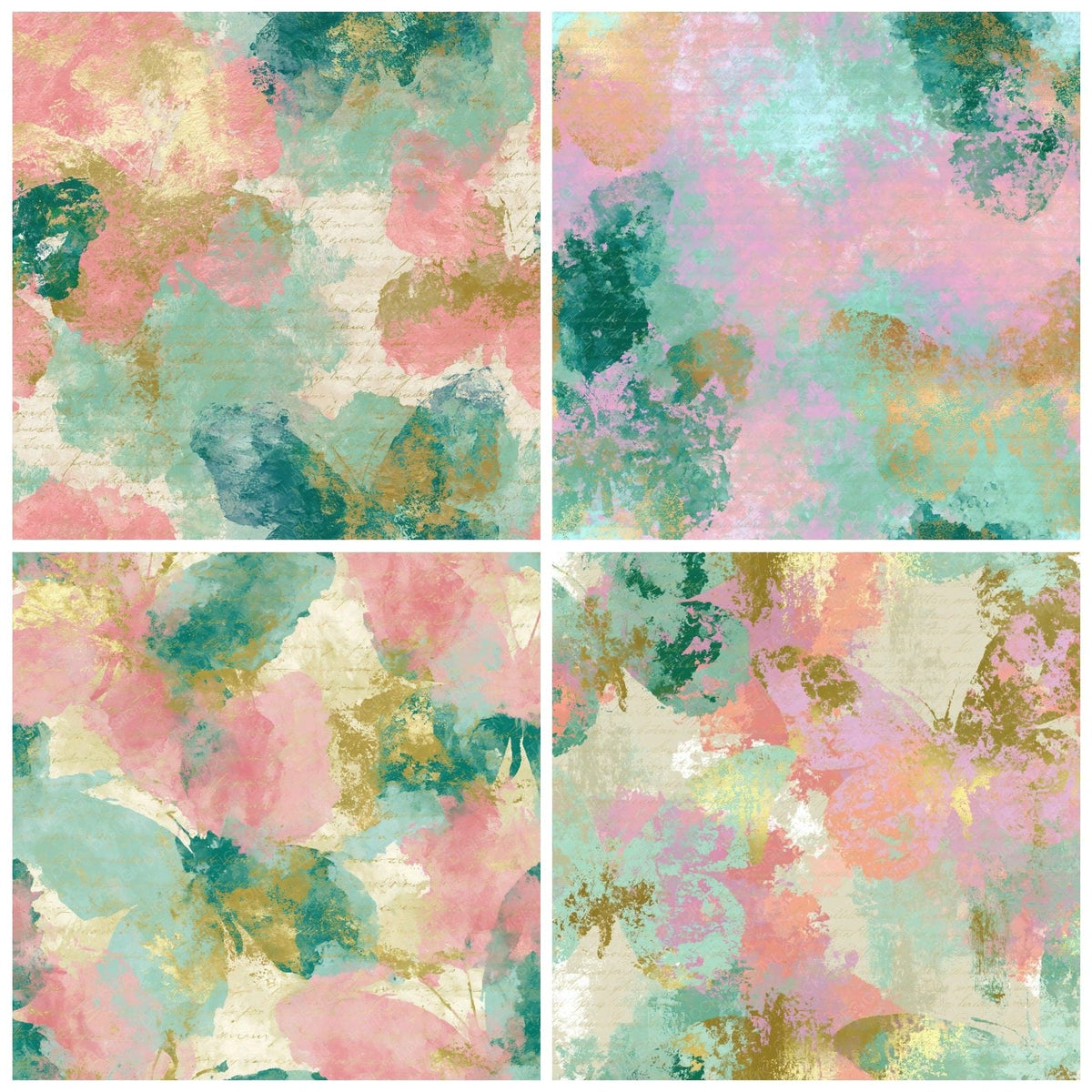 Impressionist Butterfly Outlines Pink Mint Abstract Digital Paper Pack (DDD018551)