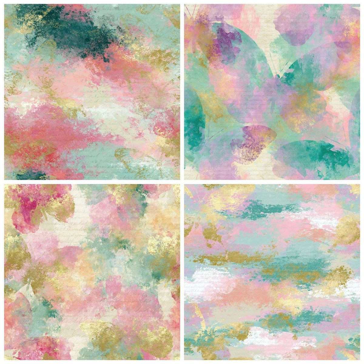 Impressionist Butterfly Outlines Pink Mint Abstract Digital Paper Pack (DDD018551)
