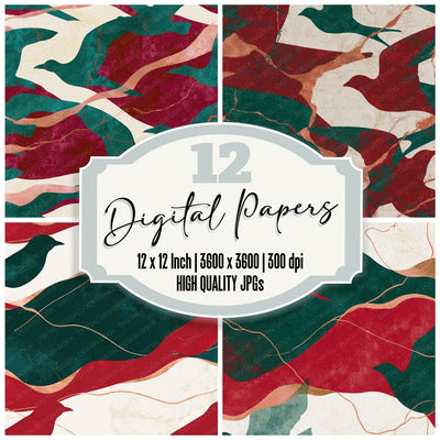 Colour Field Bird Outlines Emerald Ruby Abstract digital paper pack cover showing four of the 12 papers