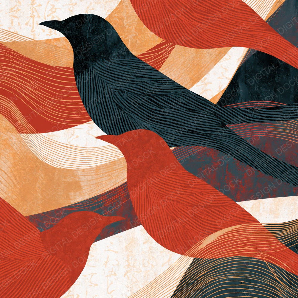 Cross Hatch Bird Outlines Crimson Coal Digital Paper Pack (DDD018569)