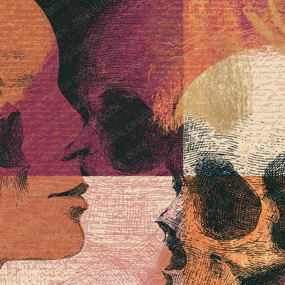Engraving Skull Outlines Cinnamon Burgundy Digital Paper Pack (DDD018573)