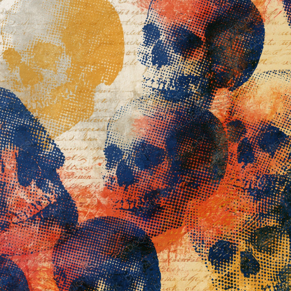Halftone Skull Outlines Mustard Navy Tomato Digital Paper Pack (DDD018576)