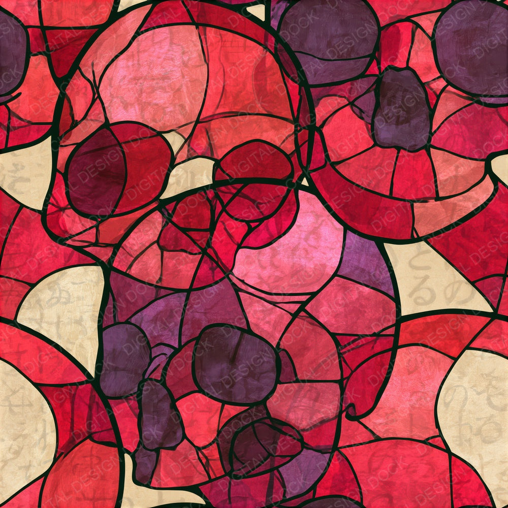 Stained Glass Skulls Cherry Mulberry Seamless Digital Paper Pack (DDD018580)